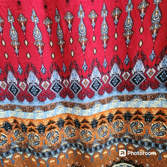 R. Vivimos Southwestern Aztec Print Button-Up Flowing Feminine Maxi Dress L - Picture 13 of 15